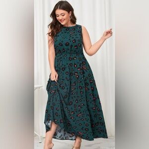 SHEIN Lune Plus Allover Print Ruffle Hem Dress